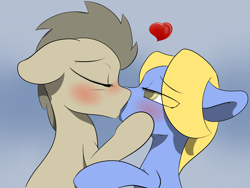 Size: 3200x2400 | Tagged: safe, artist:lurker, doctor whooves, perfect pace, pony, doctor who, doctorpace, gay, heart, hoof on cheek, kissing, male, shipping, stallion, the master