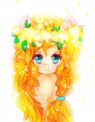 Size: 1500x1925 | Tagged: safe, artist:ashleycl, pear butter, earth pony, pony, bust, cute, female, floral head wreath, flower, looking at you, mare, pearabetes, portrait, solo