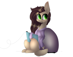 Size: 6000x4700 | Tagged: safe, artist:hyshyy, oc, oc only, oc:ella, pony, absurd resolution, clothes, deer tail, hoodie, mafe, simple background, solo, tablet, transparent background