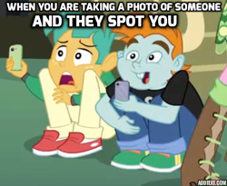 Size: 455x373 | Tagged: safe, edit, edited screencap, screencap, cheerilee, snails, snips, equestria girls, equestria girls (movie), caption, image macro, meme, open mouth, phone