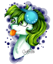 Size: 1932x2317 | Tagged: safe, artist:shamy-crist, oc, oc only, pony, bust, female, headphones, mare, portrait, solo, tongue out