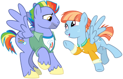 Size: 3100x2000 | Tagged: safe, artist:cheezedoodle96, bow hothoof, windy whistles, pegasus, pony, .svg available, clothes, couple, duo, eye contact, female, flying, looking at each other, male, mare, pointing, rainbow dash's parents, shipping, shirt, simple background, smiling, spread wings, stallion, svg, transparent background, vector, windyhoof, wings