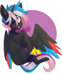 Size: 3998x4780 | Tagged: safe, artist:emily-826, oc, oc only, oc:flaming rainbow, alicorn, colored wings, female, high res, mare, multicolored wings, one eye closed, solo, tongue out, wink