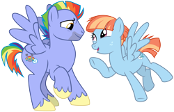 Size: 3100x2000 | Tagged: safe, alternate version, artist:cheezedoodle96, derpibooru exclusive, edit, bow hothoof, windy whistles, pegasus, pony, .svg available, couple, duo, eye contact, female, flying, looking at each other, male, mare, missing accessory, nude edit, nudity, pointing, rainbow dash's parents, shipping, simple background, smiling, spread wings, stallion, svg, transparent background, vector, windyhoof, wings