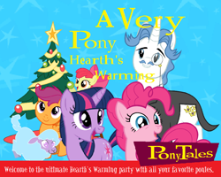 Size: 840x672 | Tagged: artist needed, safe, edit, apple bloom, fancypants, pinkie pie, scootaloo, twilight sparkle, pony, sheep, series:pony tales, cd, cd cover, hearth's warming, tree, veggietales