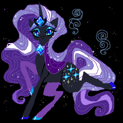 Size: 600x600 | Tagged: safe, artist:njeekyo, nightmare rarity, unicorn, female, looking at you, mare, raised hoof, raised leg, simple background, solo