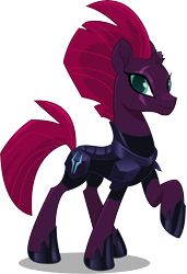 Size: 2712x3969 | Tagged: safe, artist:infinitewarlock, tempest shadow, unicorn, my little pony: the movie, armor, broken horn, eye scar, female, mare, pretty pretty tempest, raised hoof, scar, simple background, smiling, solo, transparent background, vector