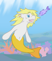 Size: 2400x2800 | Tagged: safe, artist:parallel black, oc, oc only, oc:salmonia, fish, merpony, commission, coral, ear fins, gills, ocean, solo, underwater