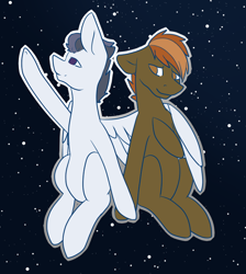 Size: 600x671 | Tagged: safe, artist:blacksky1113, button mash, rumble, earth pony, pegasus, pony, buttonbetes, cute, gay, hug, male, older, rumblebetes, rumblemash, shipping, stallion, stargazing, stars, winghug