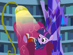 Size: 800x600 | Tagged: safe, artist:treforce, twilight sparkle, alone, book, chair, comfy, disney, monty python, monty python's flying circus, reading, spanish inquisition, that pony sure does love books, twilight's castle
