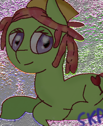 Size: 372x452 | Tagged: safe, artist:sketchpon, tree hugger, earth pony, female, green coat, mare, psychedelic, solo, two toned mane