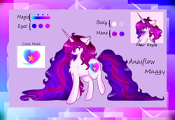 Size: 1024x704 | Tagged: safe, artist:anasflow, oc, oc only, oc:anasflow maggy, unicorn, female, impossibly long hair, impossibly long tail, long mane, long tail, mare, reference sheet, solo