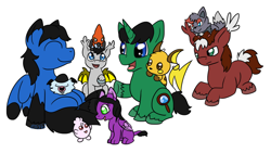 Size: 1024x576 | Tagged: safe, artist:usagi-zakura, pony, batfamily, crossover, fletchinder, igglybuff, nightstar, nightwing, pokémon, ponified, raichu, red hood, red robin, robin, swoobat, zorua