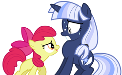 Size: 7938x4894 | Tagged: safe, artist:estories, apple bloom, oc, oc:silverlay, pony, unicorn, absurd resolution, female, mare, simple background, sweat, transparent background, vector