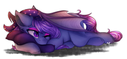 Size: 2426x1121 | Tagged: safe, artist:cloud-drawings, oc, oc only, oc:torpid astrum, bat pony, pony, female, hat, mare, nightcap, pillow, prone, simple background, solo, transparent background