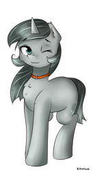 Size: 1163x2097 | Tagged: safe, artist:kourma, edit, oc, oc only, oc:ashen winter, pony, collar, female, mare, solo, standing