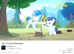 Size: 1819x1322 | Tagged: safe, edit, screencap, rumble, skeedaddle, pegasus, pony, marks and recreation, bow, colt, male, top 10 anime list parody, watchmojo.com