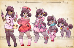 Size: 1600x1035 | Tagged: safe, artist:shepherd0821, oc, oc only, anthro, earth pony, human, anthro chart, clothes, commission, dark skin, humanized, humanized oc, looking at you, nurse, nurse outfit, pony coloring, smiling, syringe