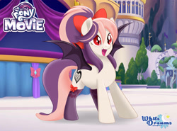 Size: 4000x2962 | Tagged: safe, artist:xwhitedreamsx, oc, oc only, oc:sweet velvet, bat pony, my little pony: the movie, bat pony oc, bow, cute, hair bow, movie accurate, ocbetes, solo, weapons-grade cute