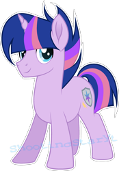 Size: 1634x2354 | Tagged: safe, artist:shootingstaryt, oc, oc only, oc:night shine sparkle, pony, unicorn, base used, male, movie accurate, multicolored hair, multicolored mane, multicolored tail, next generation, offspring, parent:flash sentry, parent:twilight sparkle, parents:flashlight, simple background, solo, stallion, transparent background, watermark