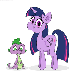 Size: 630x630 | Tagged: safe, artist:hellarmy, spike, twilight sparkle, twilight sparkle (alicorn), alicorn, dragon, looking at you, ms paint, simple background