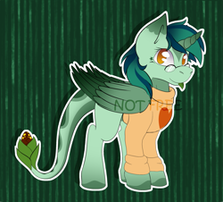 Size: 1975x1784 | Tagged: safe, artist:najti, oc, oc only, alicorn, adoptable, adoption, adopts, alicorn oc, clothes, cute, flower, flower theme, glasses, green, green background, heart, leaf, looking at you, nature, plant, simple background, solo, sweater, tailmouth, tattoo, tongue out