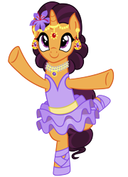 Size: 2200x3050 | Tagged: safe, artist:cheezedoodle96, saffron masala, pony, unicorn, a royal problem, .svg available, alternate hairstyle, balancing, ballerina, bindi, braid, braided tail, clothes, ear piercing, earring, female, flower, flower in hair, horn ring, indian, jewelry, mare, necklace, piercing, safferina, simple background, skirt, solo, svg, transparent background, tutu, twilarina, vector