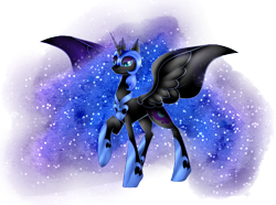 Size: 3200x2377 | Tagged: safe, artist:alithecat1989, nightmare moon, alicorn, pony, raised hoof, simple background, smiling, solo, spread wings, transparent background