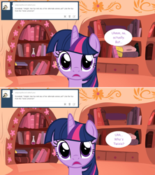 Size: 1280x1444 | Tagged: safe, artist:hakunohamikage, twilight sparkle, twilight sparkle (alicorn), alicorn, pony, ask, ask-princesssparkle, golden oaks library, solo, tumblr