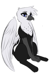 Size: 2505x3712 | Tagged: safe, artist:celestialoddity, oc, oc only, oc:corbae runwin, griffon, 2017 community collab, catbird, claws, colored, commission, derpibooru community collaboration, female, looking at you, paws, simple background, sitting, sketch, solo, transparent background, wings