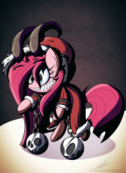 Size: 1600x2200 | Tagged: safe, artist:therandomjoyrider, derpibooru import, pinkie pie, earth pony, pony, clothes, horns, krampus, pinkamena diane pie, solo