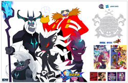 Size: 2875x1868 | Tagged: safe, artist:trungtranhaitrung, fizzlepop berrytwist, grubber, storm king, tempest shadow, pony, my little pony: the movie, crossover, doctor eggman, egg pawn, flag, infinite (character), logo, phantom ruby, sonic forces, sonic the hedgehog, sonic the hedgehog (series), sonic x, staff, staff of sacanas