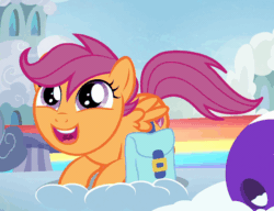 Size: 722x555 | Tagged: safe, screencap, scootaloo, pony, parental glideance, adorkable, animated, behaving like a dog, butt shake, cute, cutealoo, cutie mark, dork, female, filly, gif, scootapup, solo, tail twirl, tail wag, talking, the cmc's cutie marks