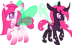 Size: 900x563 | Tagged: safe, artist:sakuyamon, oc, oc only, changedling, changeling, adoptable, duality, pink, pink changeling, simple background, transparent background, watermark