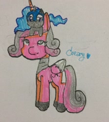 Size: 1080x1211 | Tagged: safe, artist:creamyfairy, nightmare moon, oc, alicorn, alicorn oc, chibi, solo, traditional art