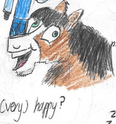 Size: 401x429 | Tagged: safe, artist:horsesplease, trouble shoes, cropped, derp, happy, i didn't listen, meme, smiling, traditional art