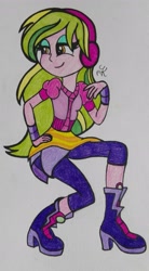 Size: 1913x3477 | Tagged: safe, artist:mlpshimmysunshine123, lemon zest, dance magic, equestria girls, spoiler:eqg specials, clothes, female, headphones, leggings, solo, traditional art