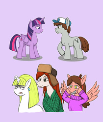 Size: 2000x2379 | Tagged: safe, artist:stillfunction, twilight sparkle, twilight sparkle (alicorn), alicorn, pony, brother and sister, crossover, crossover shipping, cutie mark, diplight, dipper pines, female, gravity falls, jealous, mabel pines, male, pacifica northwest, ponified, shipping, siblings, starry eyes, twins, wendy corduroy, wingding eyes