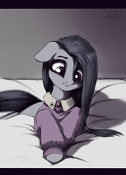 Size: 1300x1800 | Tagged: safe, artist:limchph2, marble pie, earth pony, pony, bed, clothes, female, mare, pajamas, solo