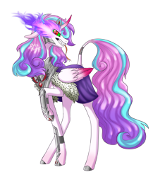 Size: 3542x4081 | Tagged: safe, artist:dotsoflight, princess flurry heart, alicorn, pony, alicorn amulet, curved horn, dark magic, evil, evil flurry heart, fangs, forked tongue, leonine tail, magic, older, raised hoof, simple background, solo, sombra eyes, tongue out, transparent background