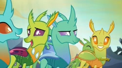 Size: 1667x928 | Tagged: safe, screencap, clypeus, cornicle, changedling, changeling, celestial advice, background changeling, confident, cute, cuteling, grin, happy, majestic, smiling