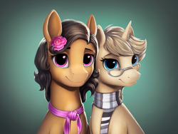 Size: 1600x1206 | Tagged: safe, artist:l1nkoln, oc, oc only, earth pony, pony, unicorn, clothes, female, mare, scarf