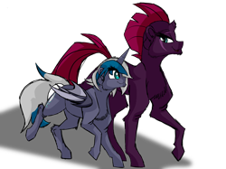 Size: 2732x2048 | Tagged: safe, artist:percy-mcmurphy, fizzlepop berrytwist, tempest shadow, oc, oc:elizabat stormfeather, alicorn, bat pony, bat pony alicorn, pony, unicorn, my little pony: the movie, bat pony oc, broken horn, canon x oc, eye scar, female, lesbian, mare, scar, shipping, simple background, smiling, stormshadow, transparent background