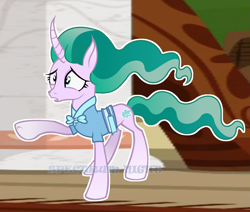 Size: 1665x1413 | Tagged: safe, artist:spectrumnightyt, mistmane, pony, unicorn, campfire tales, clothes, curved horn, ethereal mane, female, mare, raised hoof, solo