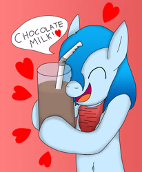 Size: 2616x3175 | Tagged: safe, artist:tacomytaco, oc, oc only, oc:shiver soft, pegasus, pony, bandana, belly button, bipedal, chocolate, chocolate milk, cute, eyes closed, glass, happy, heart, male, milk, open mouth, simple background, solo, speech bubble, straw, tongue out