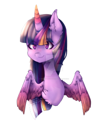 Size: 1024x1195 | Tagged: safe, artist:amoeba-bitch-chan, twilight sparkle, twilight sparkle (alicorn), alicorn, bust, cute, rainbow power, simple background, solo, transparent background, twiabetes, watermark