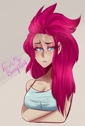 Size: 609x903 | Tagged: safe, artist:missyandi, fizzlepop berrytwist, tempest shadow, human, my little pony: the movie, breast hold, breasts, bust, clothes, crossed arms, eye scar, female, humanized, scar, scar on the wrong side, solo, tanktop