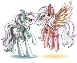 Size: 1600x1309 | Tagged: safe, artist:snowbunny0820, oc, oc only, oc:emily, oc:jasmine, earth pony, pegasus, pony, female, mare, simple background, transparent background