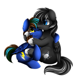 Size: 2850x2850 | Tagged: safe, artist:pridark, oc, oc only, oc:lightning flash, pegasus, pony, commission, hug, male, simple background, smiling, stallion, transparent background