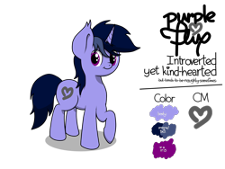 Size: 1400x1050 | Tagged: safe, artist:kimjoman, oc, oc only, oc:purple flix, cute, ear fluff, heart, looking at you, male, one hoof raised, reference sheet, simple background, solo, standing, transparent background